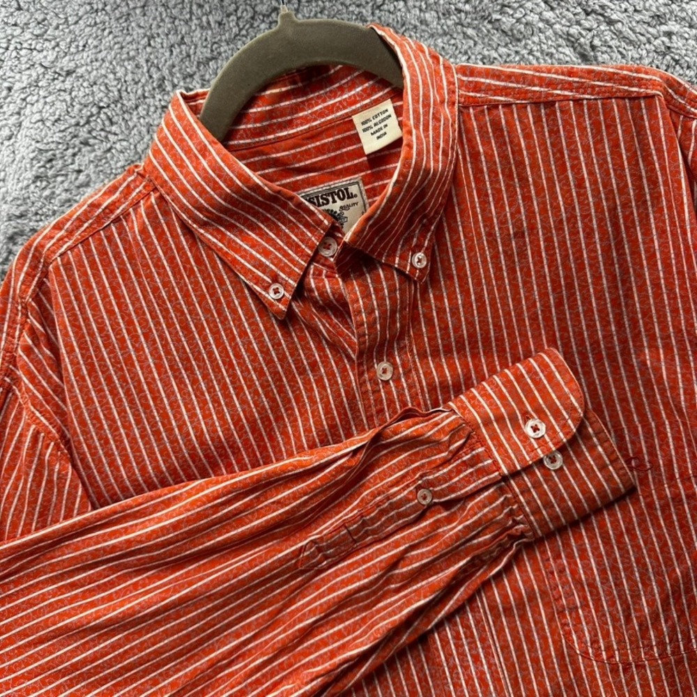 Resistol Mens Large Orange Striped Floral Scroll Long Sleeve Button Down Shirt